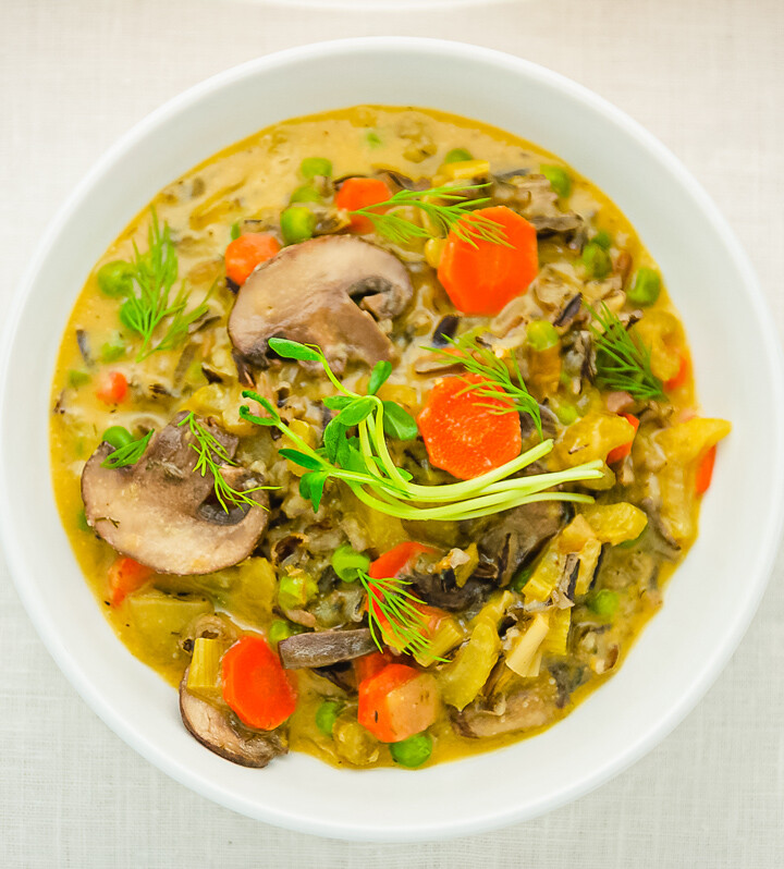 Creamy Wild Rice Mushroom Soup with Peas