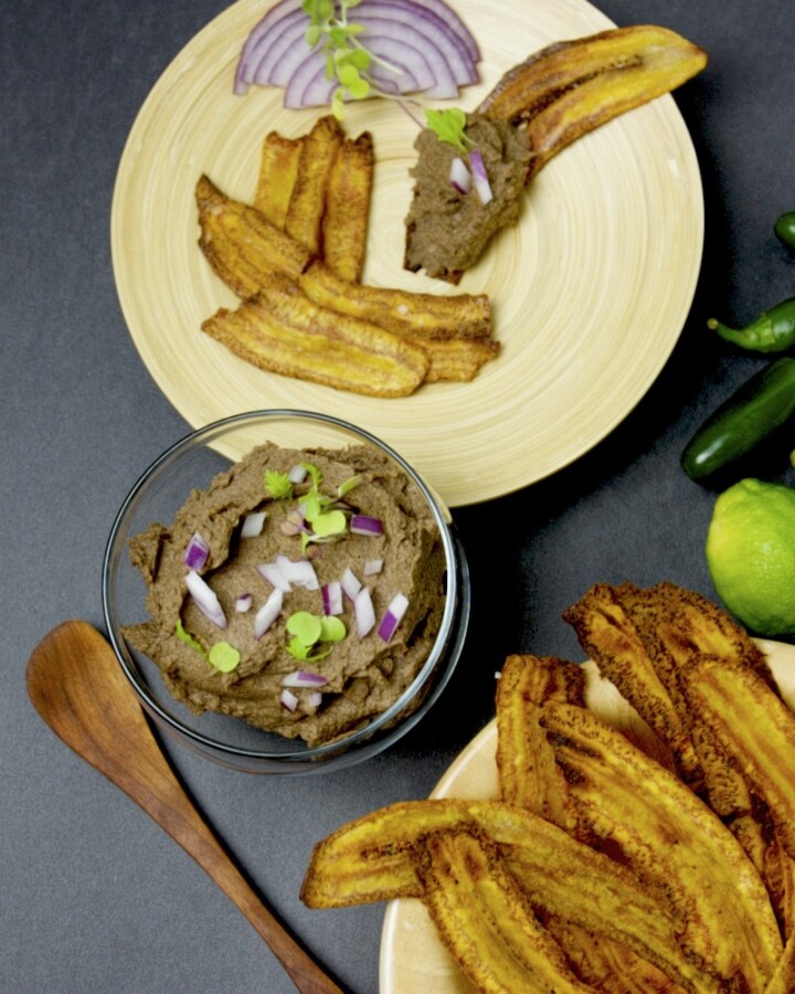 plantain chips and black bean dip