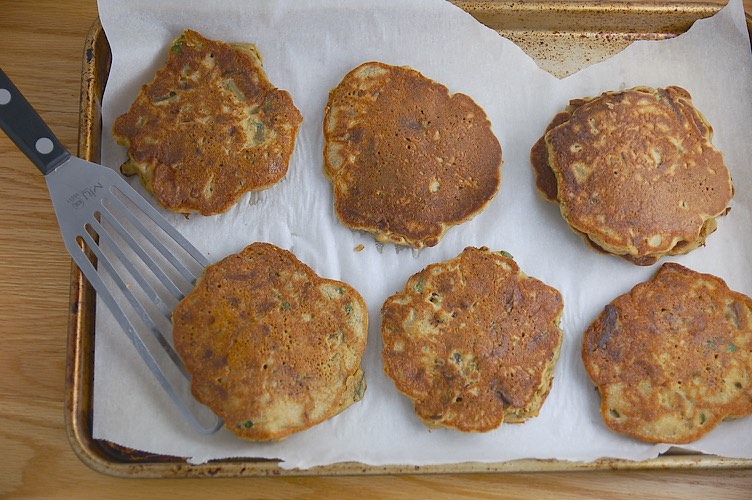 Savory Eggplant Pancakes with Roasted Pepper Sauce